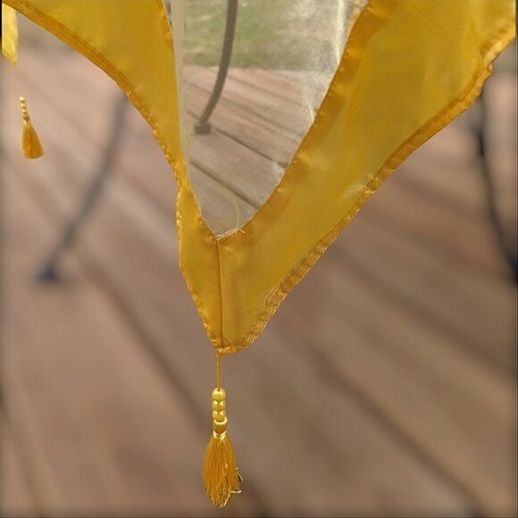 Golden Yellow Organza Tassel Trimmed Sheer Tablecloth 54" - Picture 3 of 8